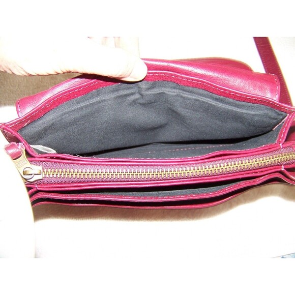 Leather Crossbody Wallet Purse Wristlet Burgundy Convertible Bag Removable Strap - Picture 12 of 16